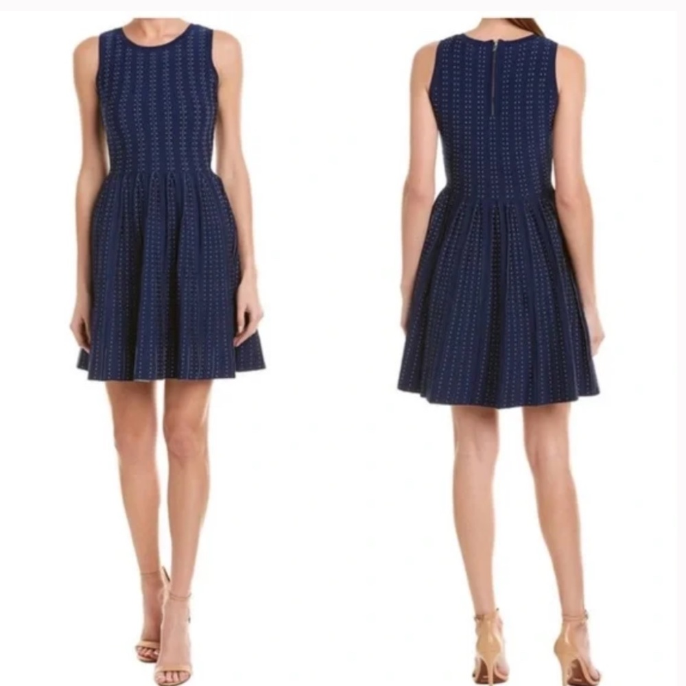 Milly Pleated Flare Dot Dress